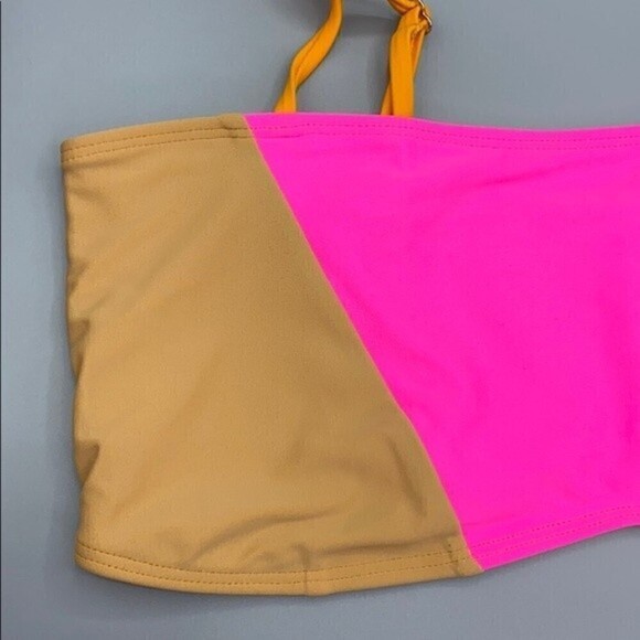Ellejay Lauren Pink Orange Color Block Bandeau Bikini Top Size Large NWT - Picture 2 of 8